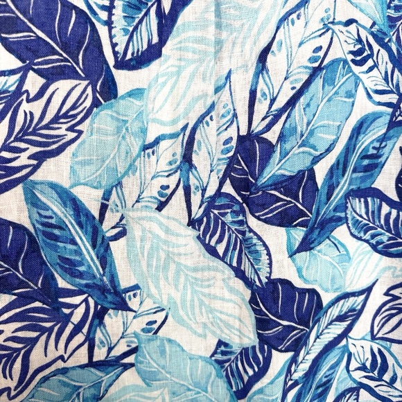 Sigrid Olsen Sleeveless Linen Tunic Top Short Dress ~Small~ Blue Leaves Tropical - Picture 6 of 13